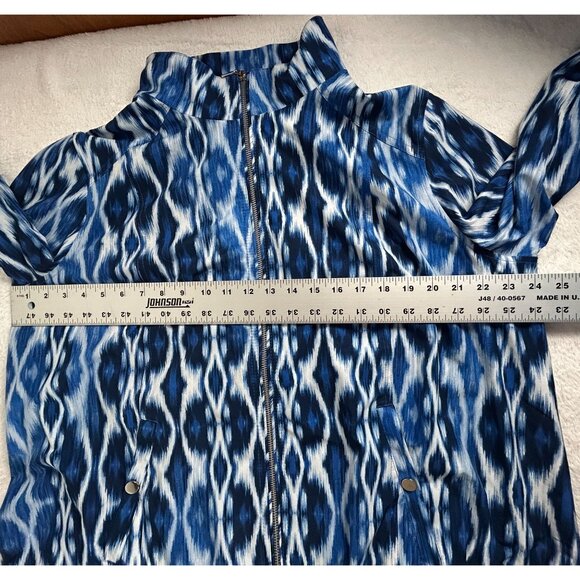 Zenergy By Chico's Womens Blue Ikat Zip Front Jacket Size 3 Stretch 3/4 Sleeve - Picture 7 of 8